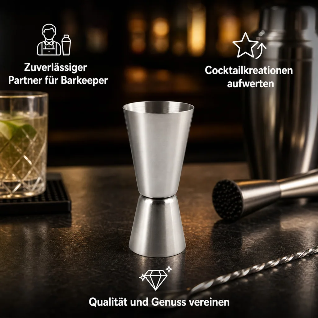 Jigger, Cocktail Messbecher - Edelstahl: Präzise Dosierung für Cocktails & Getränke (30ml & 50ml)