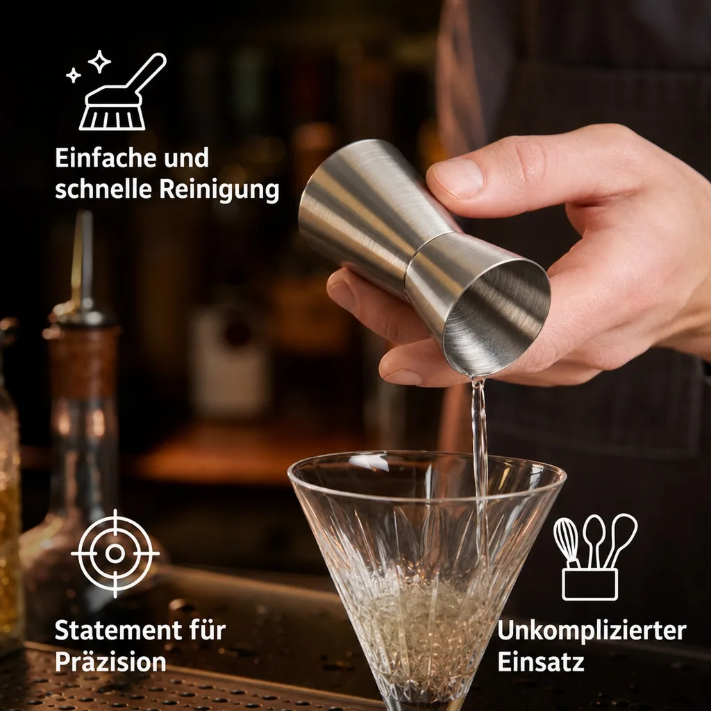 Jigger, Cocktail Messbecher - Edelstahl: Präzise Dosierung für Cocktails & Getränke (30ml & 50ml)
