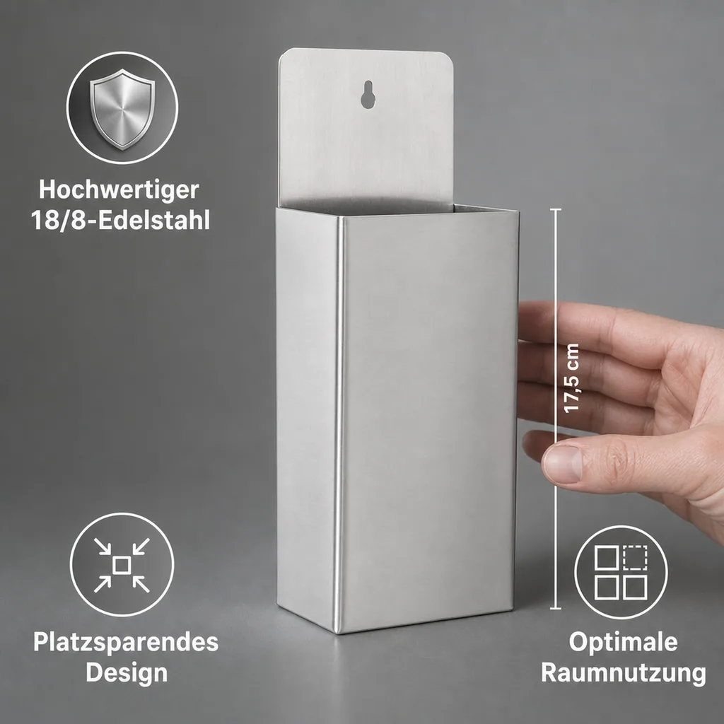Kronkorken-Auffangbehälter, Kronkorkenauffangbehälter zur Wandbefestigung, Edelstahl