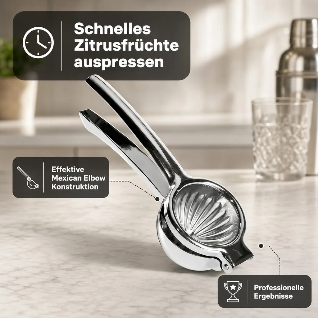 Zitronenpresse, Limettenpresse - SQUEEZY Perfektion für Ihre Zitrusfrüchte, Edelstahl