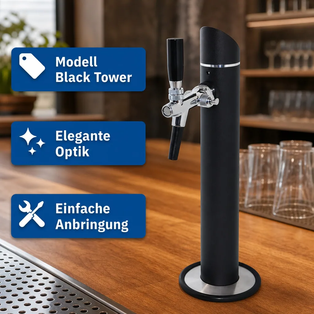 Schanksäule, Bierzapfsäule - Modell Black Tower, 1-leitig, mit Zierflansch