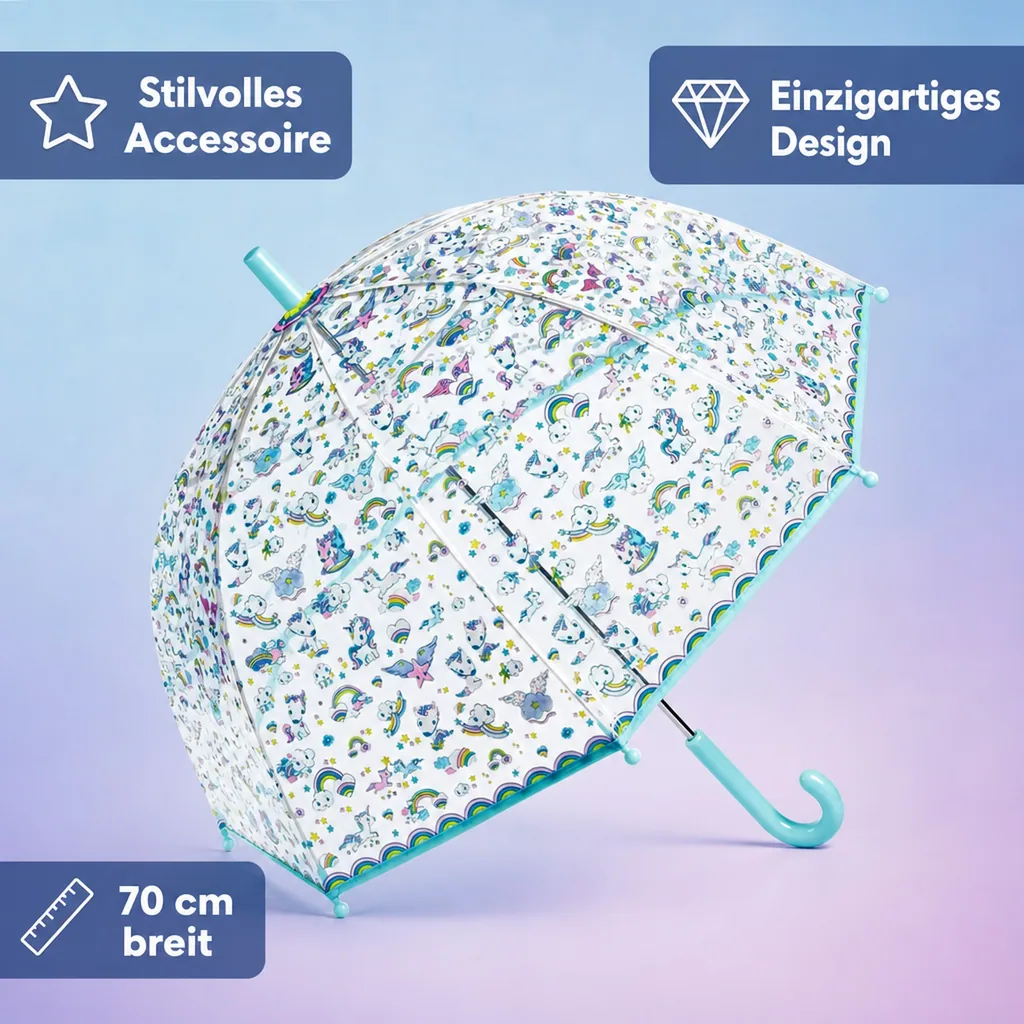 Djeco Kinder Regenschirm Einhorn blau