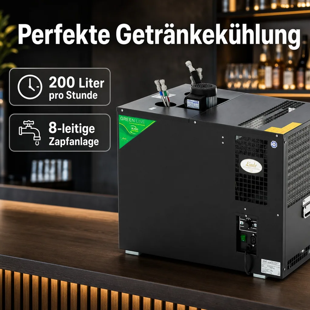 Zapfanlage, AS-200, 8-leitig, Durchlaufkühler, Bierzapfanlage, Nasskühler - Untertheke, Green Line