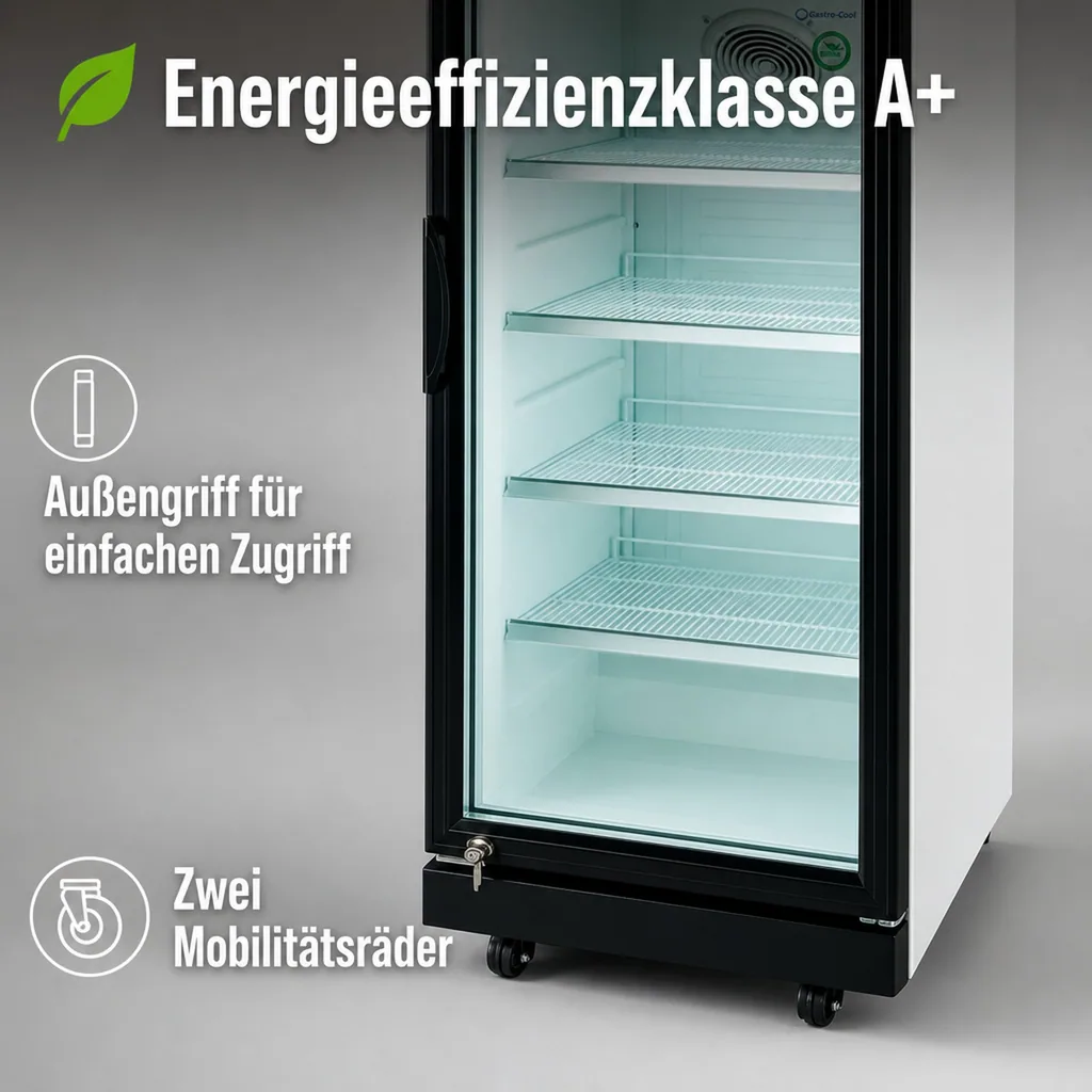 Getränkekühlschrank, Flaschenkühlschrank, Glastürkühlschrank - GCGD360 | Umluftkühlung | 350L | Energieklasse A+