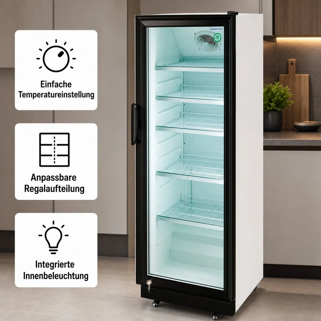 Getränkekühlschrank, Flaschenkühlschrank, Glastürkühlschrank - GCGD360 | Umluftkühlung | 350L | Energieklasse A+