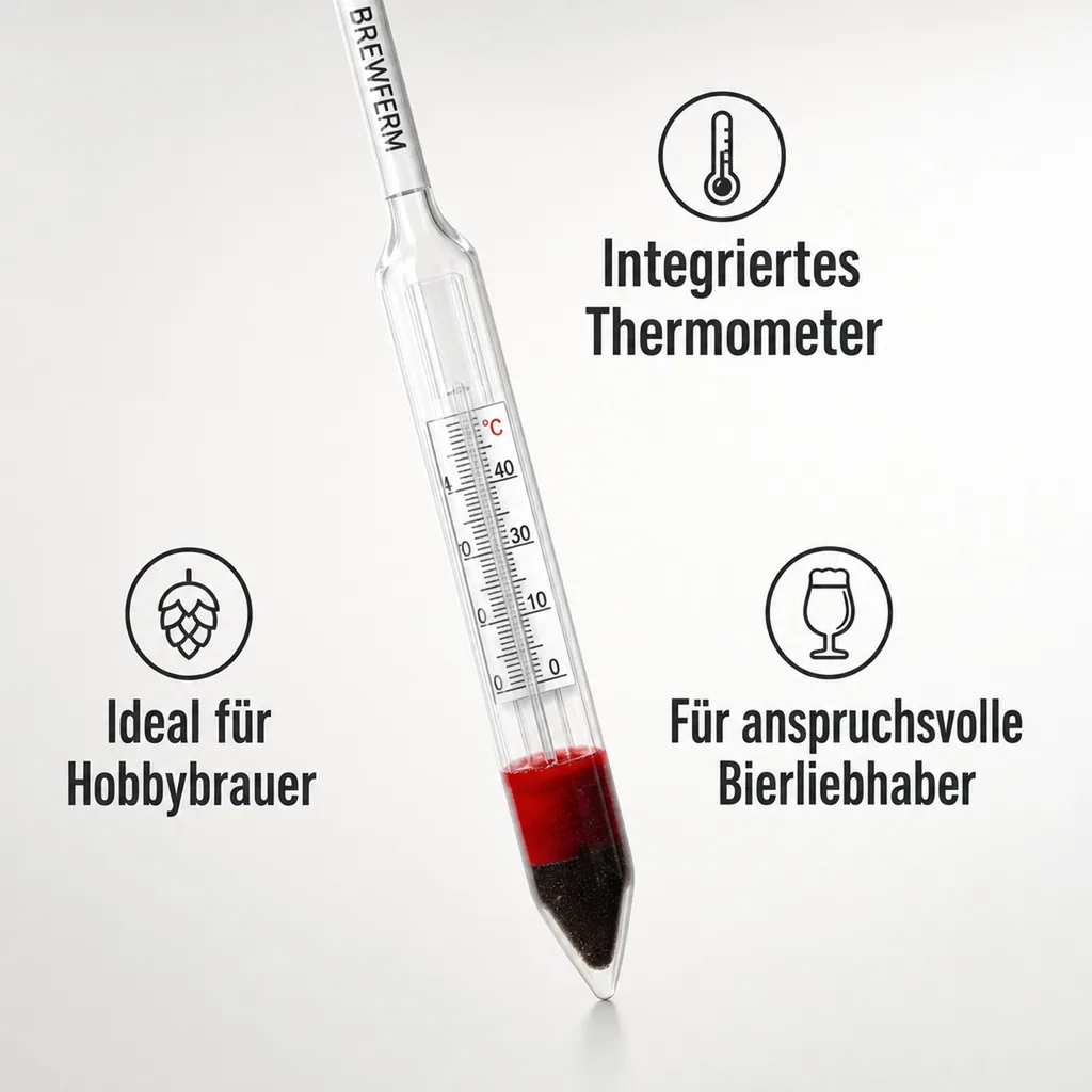 Aräometer, Dichtemesser, Bierwürzespindel - BREWFERM, 0-10 plato + Thermometer