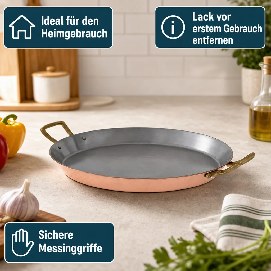 Paellapfanne, Kupferpfanne für Paella - aus Kupfer und Zinn, 40cm