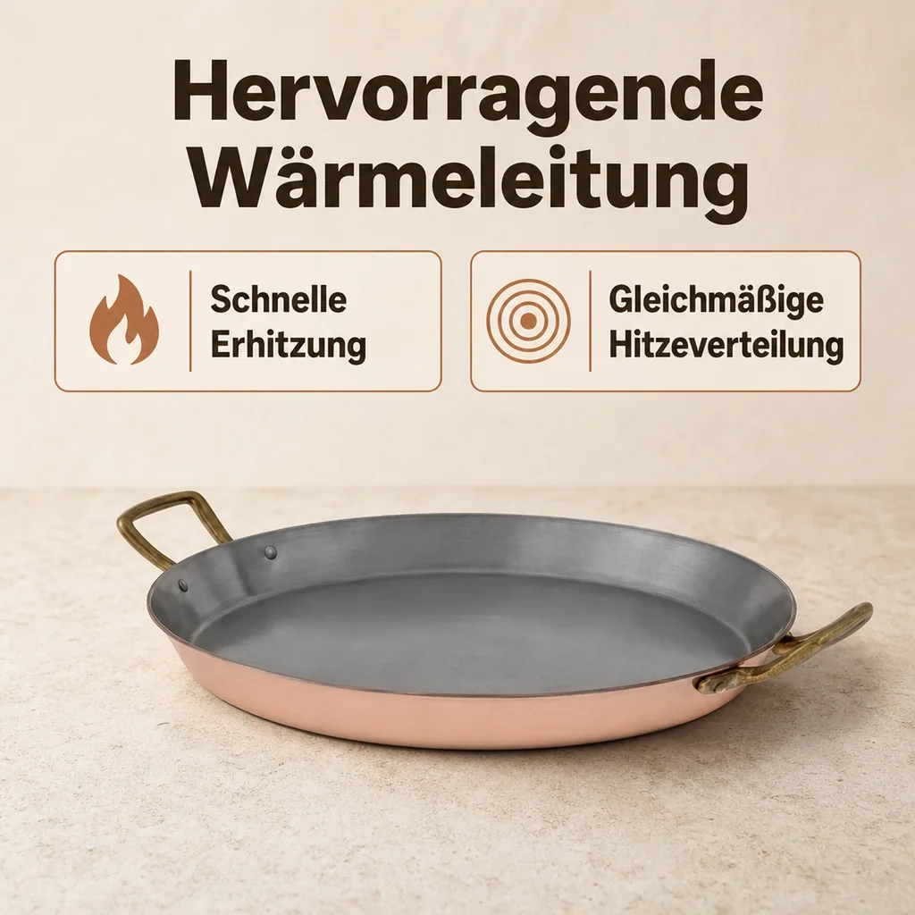 Paellapfanne, Kupferpfanne für Paella - aus Kupfer und Zinn, 40cm