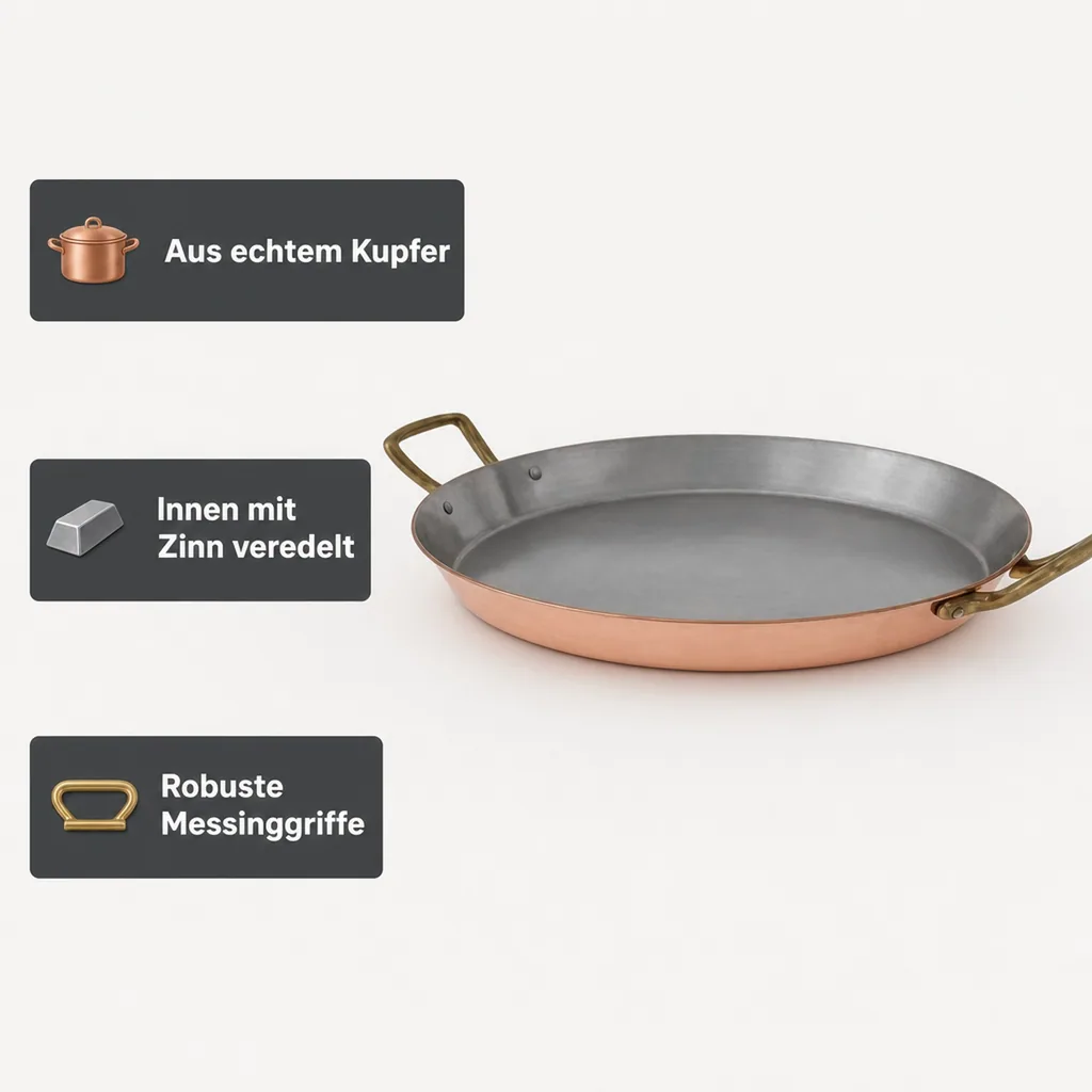 Paellapfanne, Kupferpfanne für Paella - aus Kupfer und Zinn, 40cm
