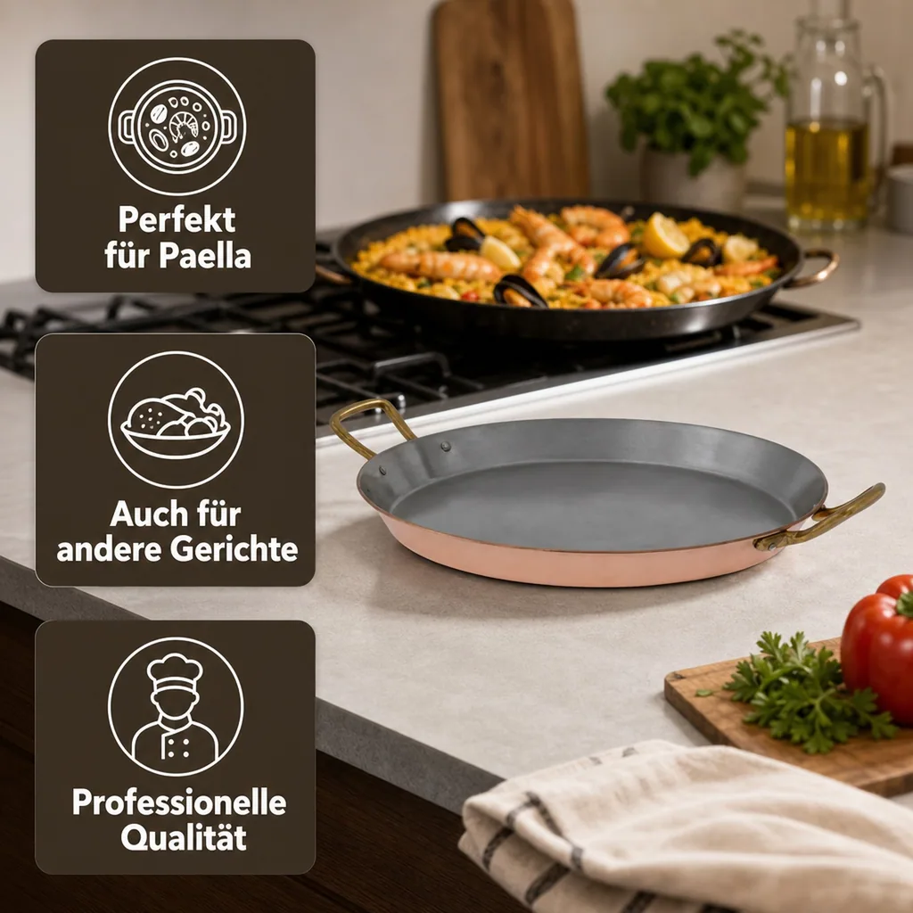 Paellapfanne, Kupferpfanne für Paella - aus Kupfer und Zinn, 40cm