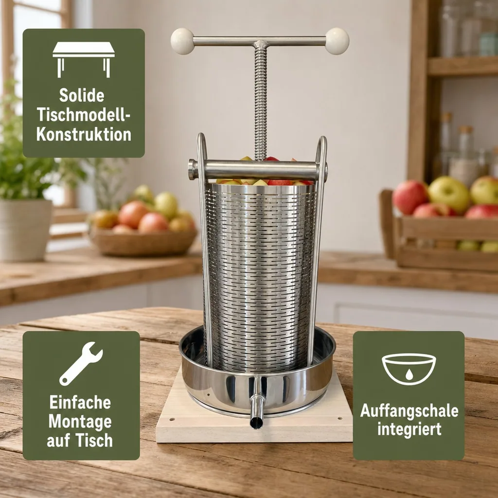 Obstpresse, Weinpresse, Apfelpresse - maxi, 5 l mit Edelstahl Doppelkorb