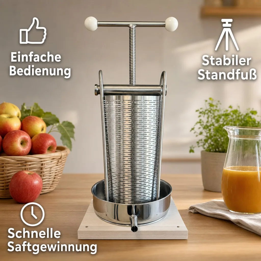 Obstpresse, Weinpresse, Apfelpresse - maxi, 5 l mit Edelstahl Doppelkorb