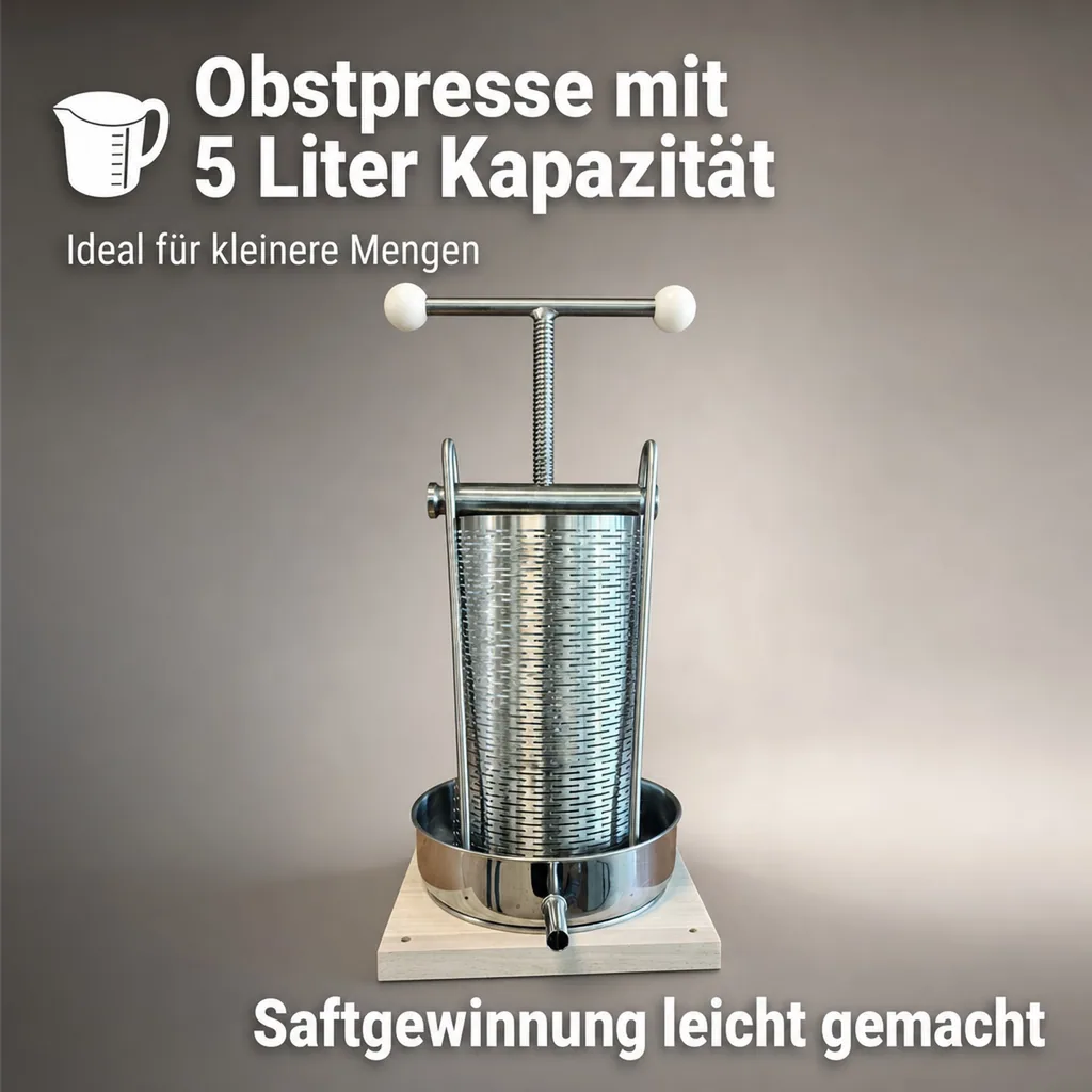 Obstpresse, Weinpresse, Apfelpresse - maxi, 5 l mit Edelstahl Doppelkorb