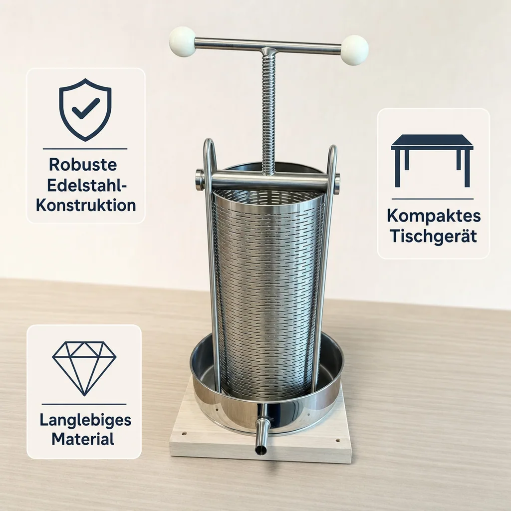 Obstpresse, Weinpresse, Apfelpresse - maxi, 5 l mit Edelstahl Doppelkorb