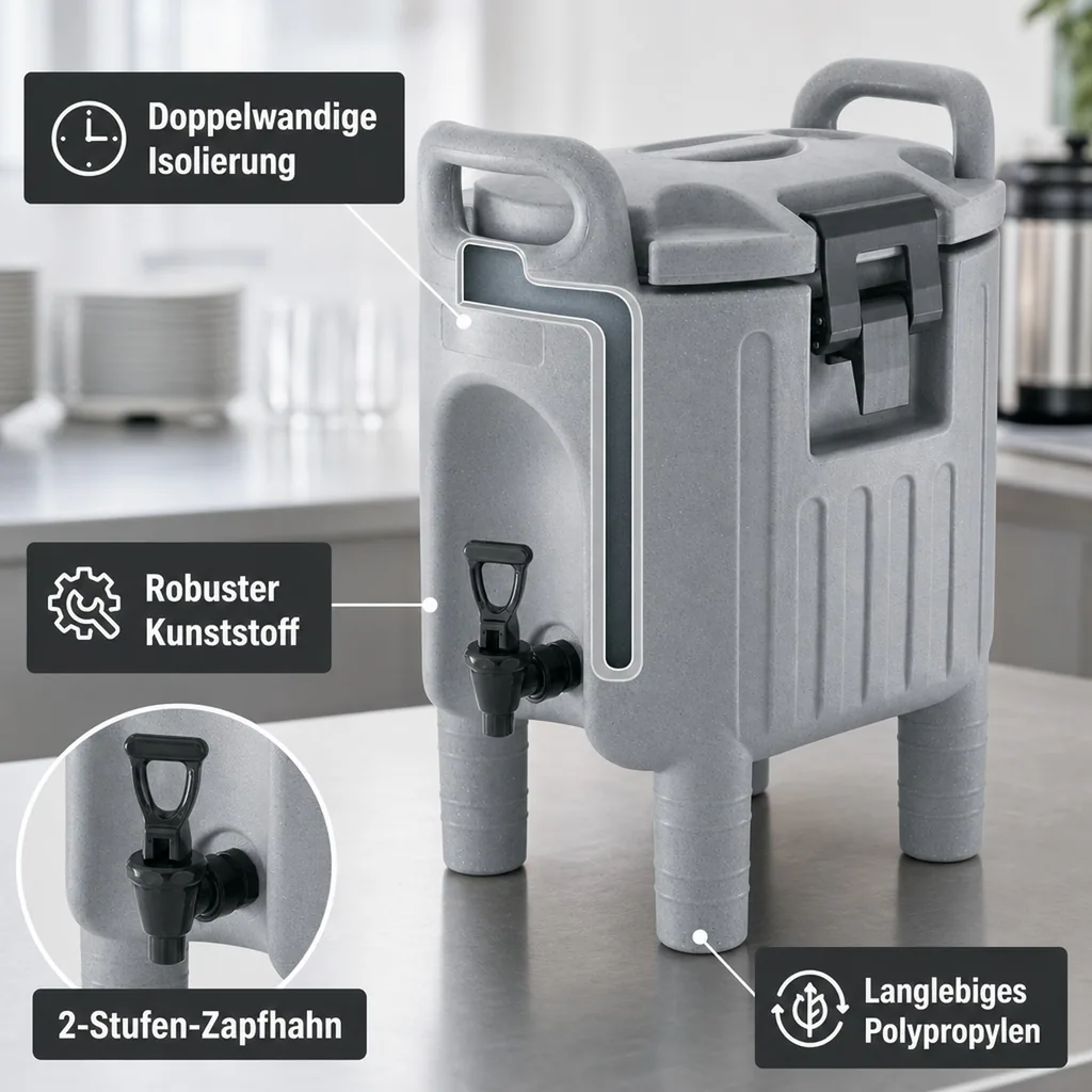 Thermobehälter, Thermogetränkebehälter, Getränkebehälter mit Zapfhahn - Grau, 7,5L