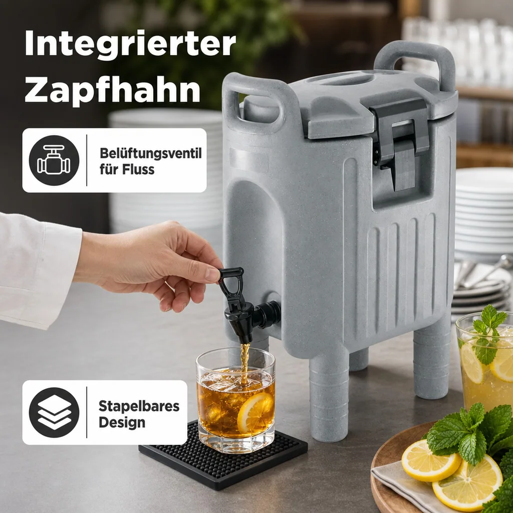 Thermobehälter, Thermogetränkebehälter, Getränkebehälter mit Zapfhahn - Grau, 7,5L