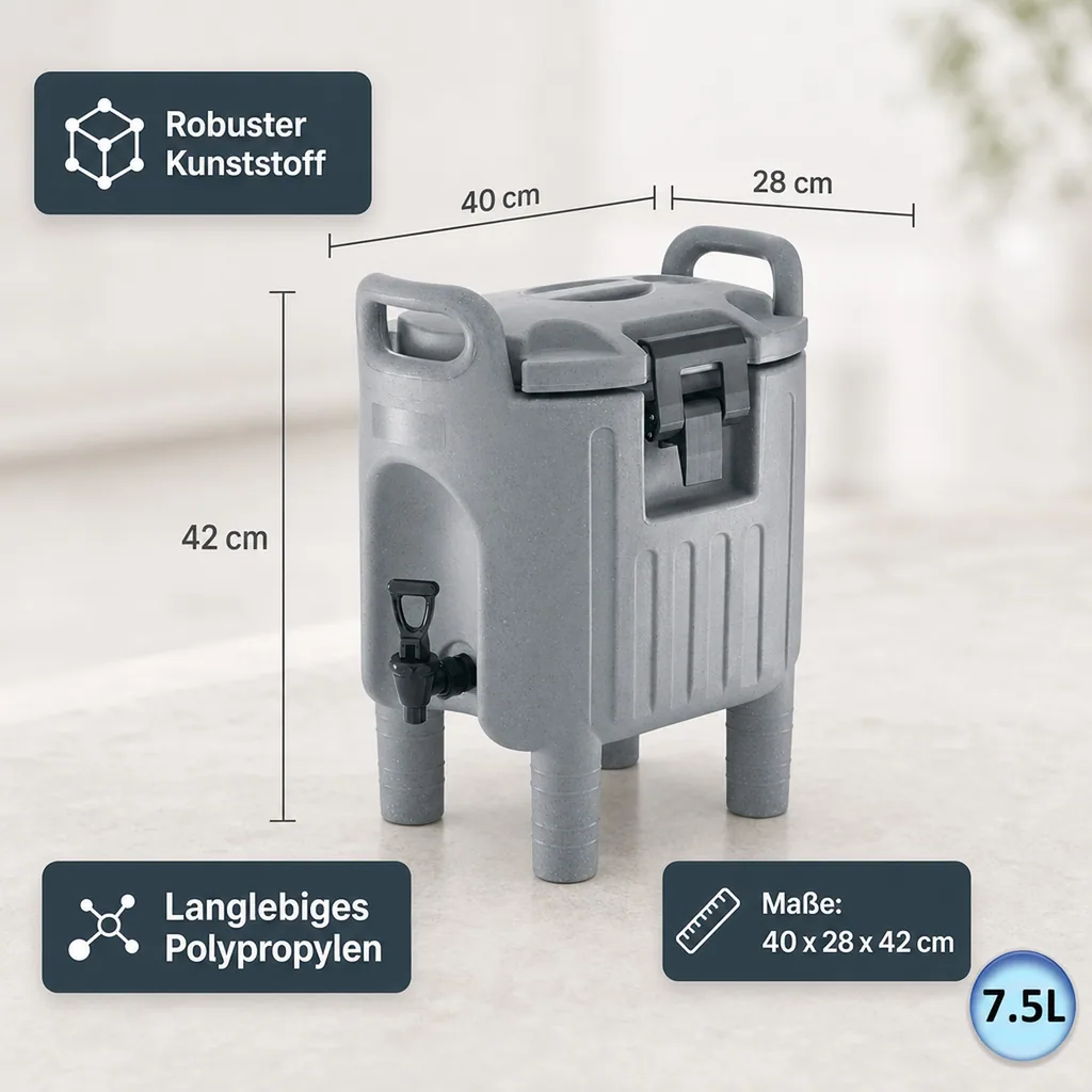Thermobehälter, Thermogetränkebehälter, Getränkebehälter mit Zapfhahn - Grau, 7,5L