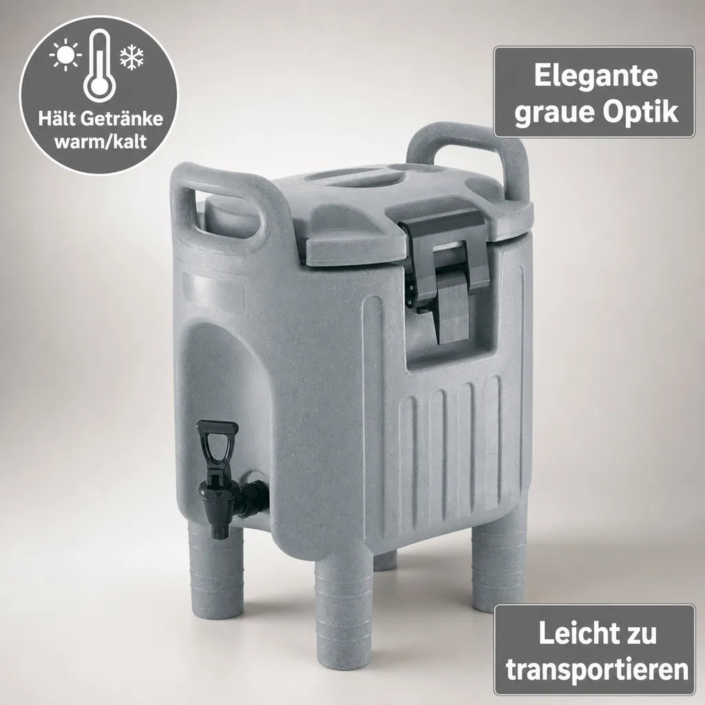 Thermobehälter, Thermogetränkebehälter, Getränkebehälter mit Zapfhahn - Grau, 7,5L