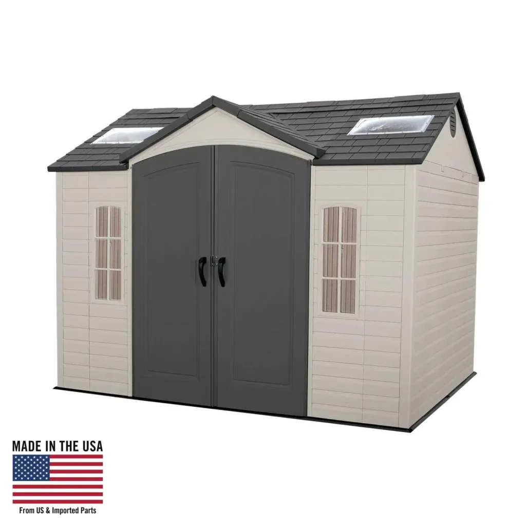 Lifetime Gerätehaus Sky 304,8×243,8×243,8 cm Lichtgrau – 4 Dachfenster, stahlverstärkt