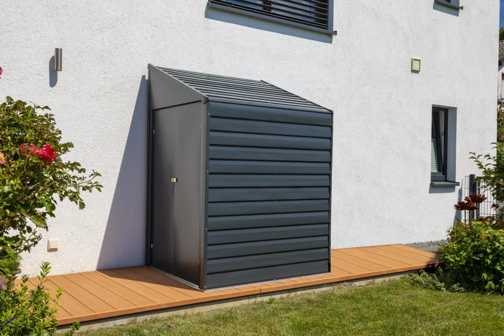 Spacemaker Gerätehaus Anlehnhaus 47 203×124×208 cm Grau – Pultdach & Doppeltür, verzinkter Stahl