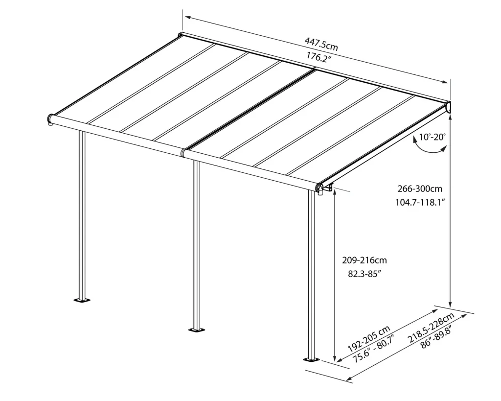 Palram Sierra Terrassenüberdachung 447 × 228 cm Weiß – Aluminium mit 6 mm Polycarbonat