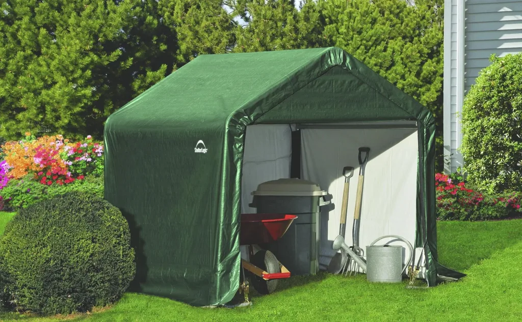 ShelterLogic Folien-Gerätehaus / Zeltgarage 1,8 × 1,8 m Grün – wetterfeste PE-Plane, 3,24 m²