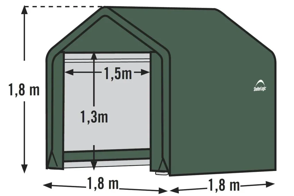 ShelterLogic Folien-Gerätehaus / Zeltgarage 1,8 × 1,8 m Grün – wetterfeste PE-Plane, 3,24 m²
