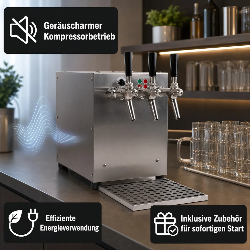 Glühweinzapfanlage, Getränke-Durchlauferhitzer, 3-leitig mit integriertem Luftkompressor, 9kW, Edelstahl-Gehäuse