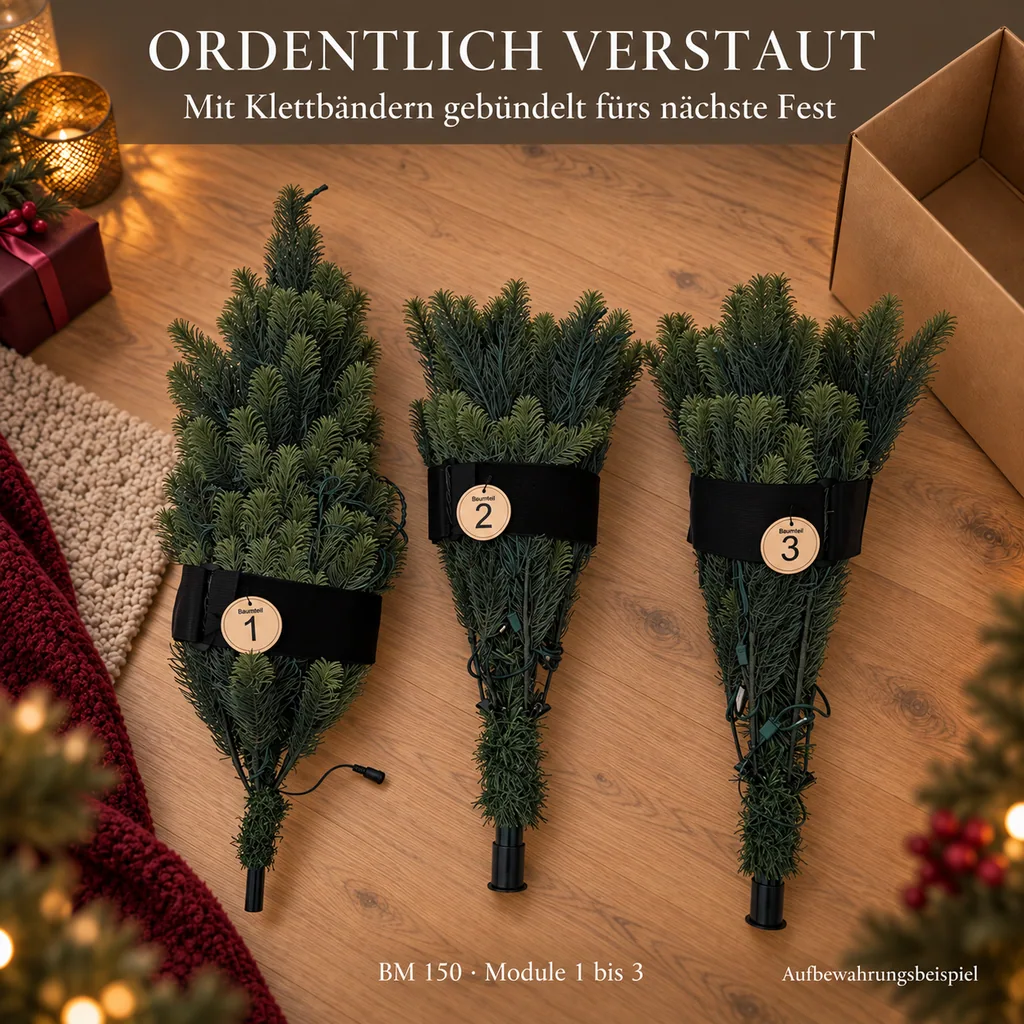 Weihnachtsbaum mit LED-Lichterkette und Standfuß, 150 cm hoch
