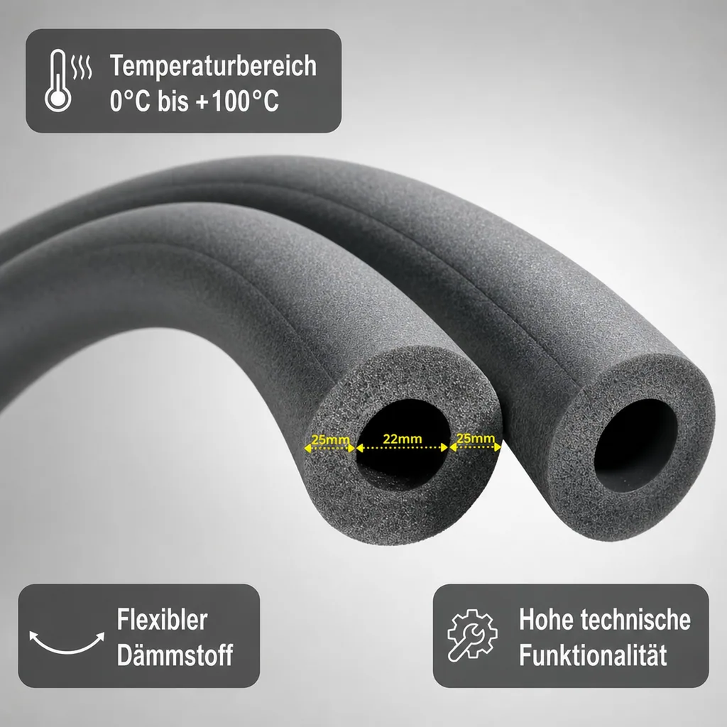 Rohrisolierung, 1m, Ø 22 mm x 25 mm, Isolierschlauch
