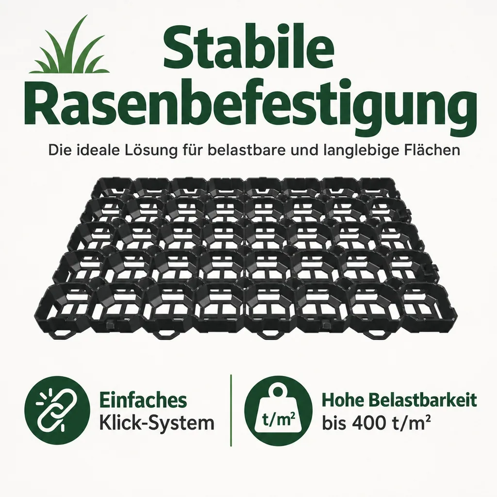 Rasengitter Schwarz, Rasenwaben, Befahrbar, RKP6 - Stabil und Umweltneutral 57x38x4cm