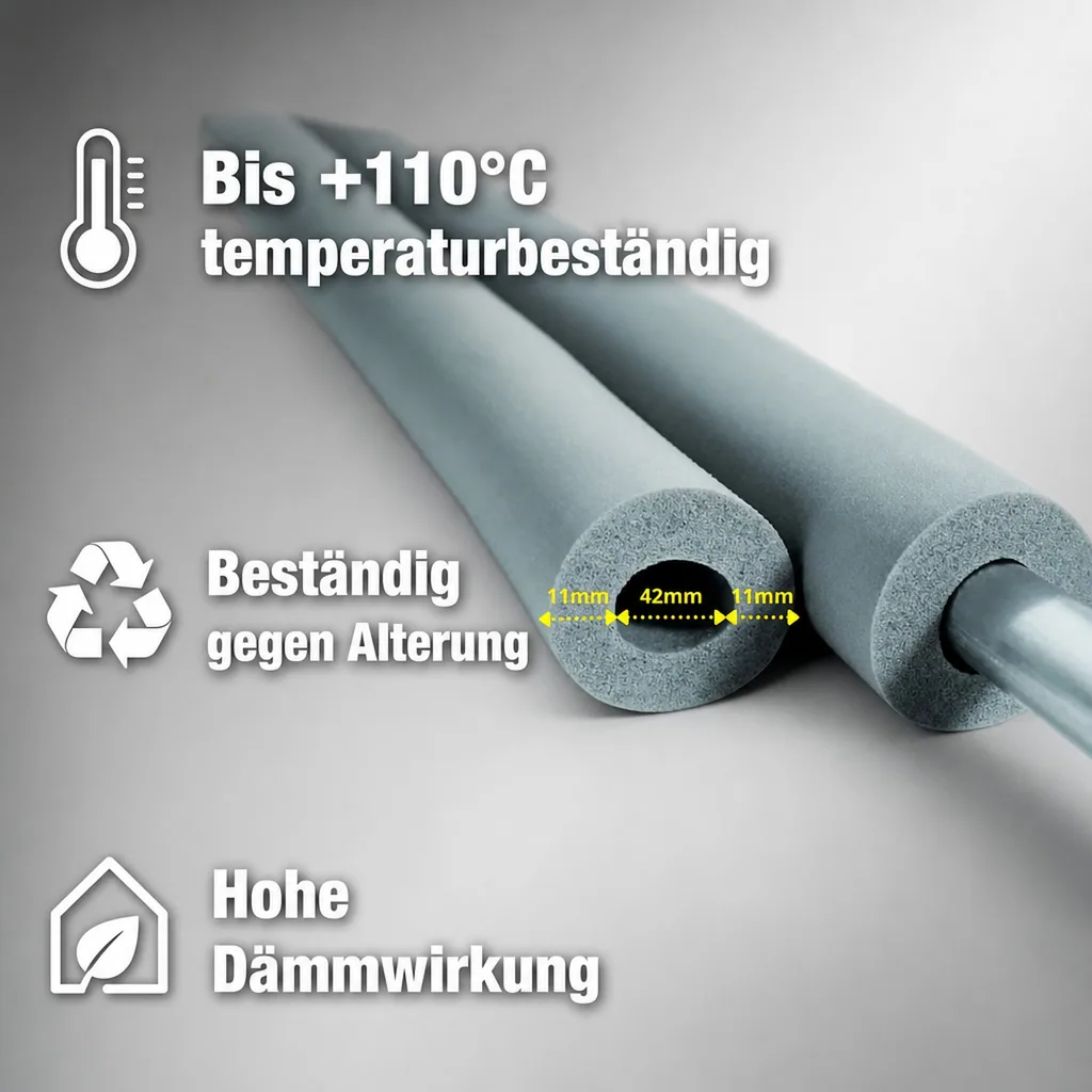 Rohrisolierung, Kautschuk, 42mm, 10mm, 2m, Heizungsrohrisolierung