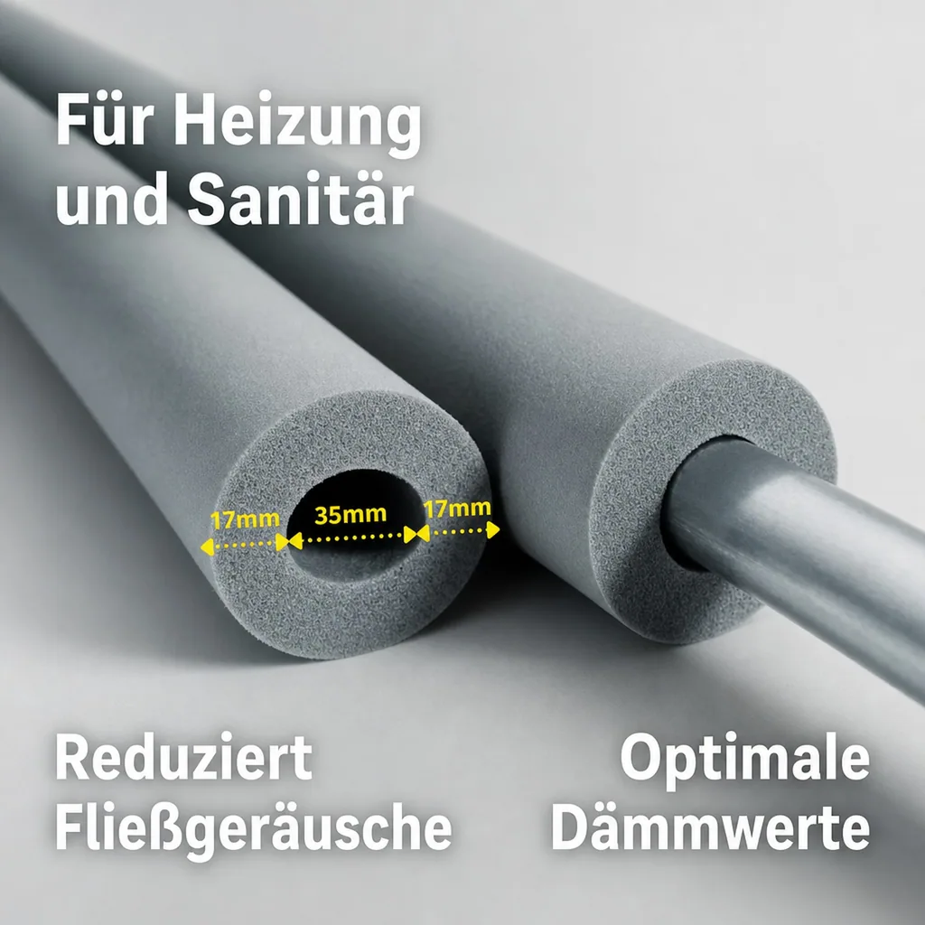 Rohrisolierung Kautschuk, 35 mm, 15 mm, 2 m, Heizungsrohrisolierung, GEG