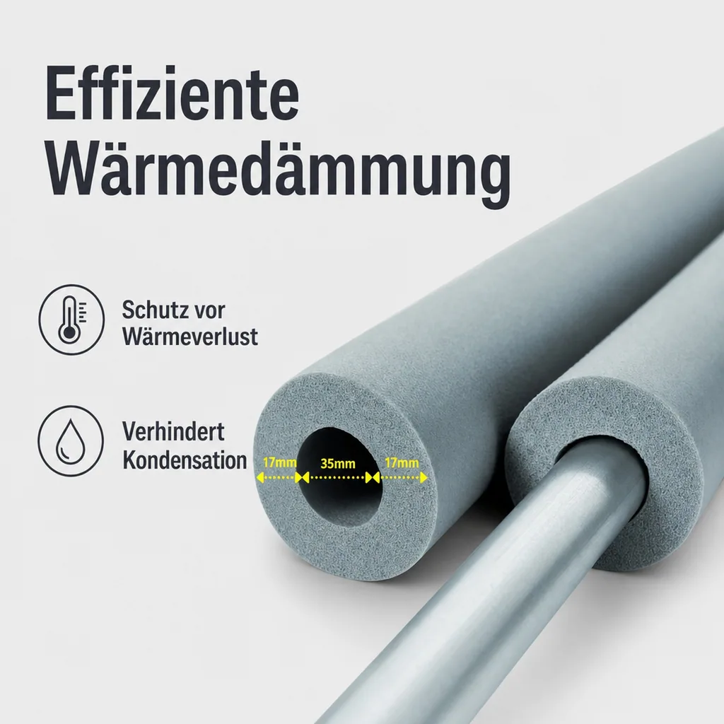 Rohrisolierung Kautschuk, 35 mm, 15 mm, 2 m, Heizungsrohrisolierung, GEG