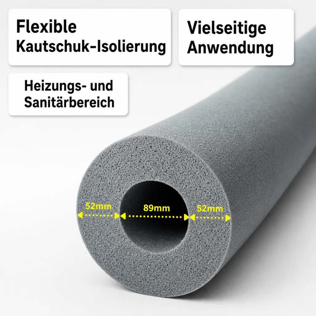 Rohrisolierung, Heizungsrohrisolierung, 89 mm, 2m, Kautschuk, GEG