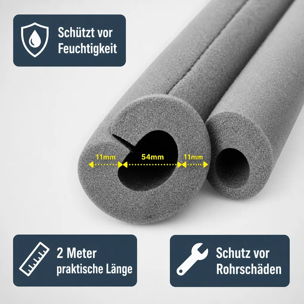 Rohrisolierung selbstklebend, Kautschuk, 54mm, 2m, 10mm Dämmung