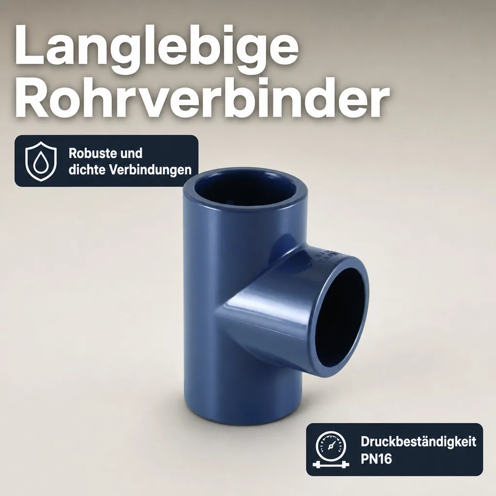 PVC Fittinge, T-Stück 50mm Muffe, PVC-U PN16 Rohrverbinder