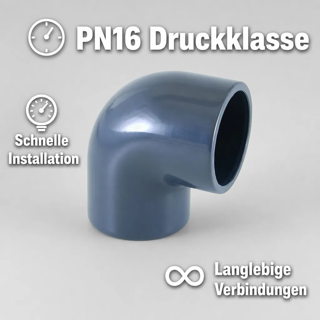 PVC Winkel 90 Grad 32mm, Klebefitting, Rohrverbinder PN16