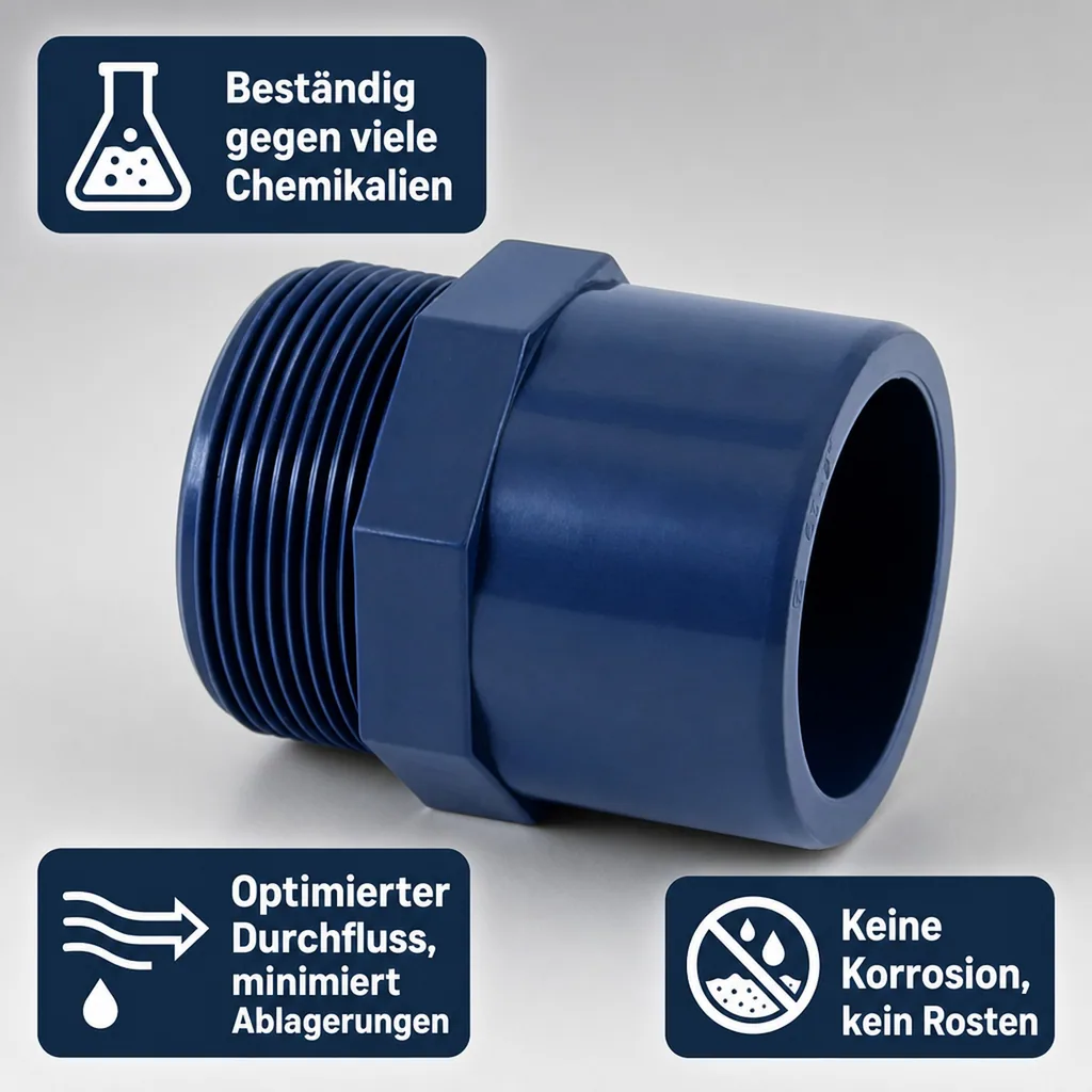 PVC Fitting, PVC Übergangsmuffe 32-25mm, AG 3/4 Zoll, PN10