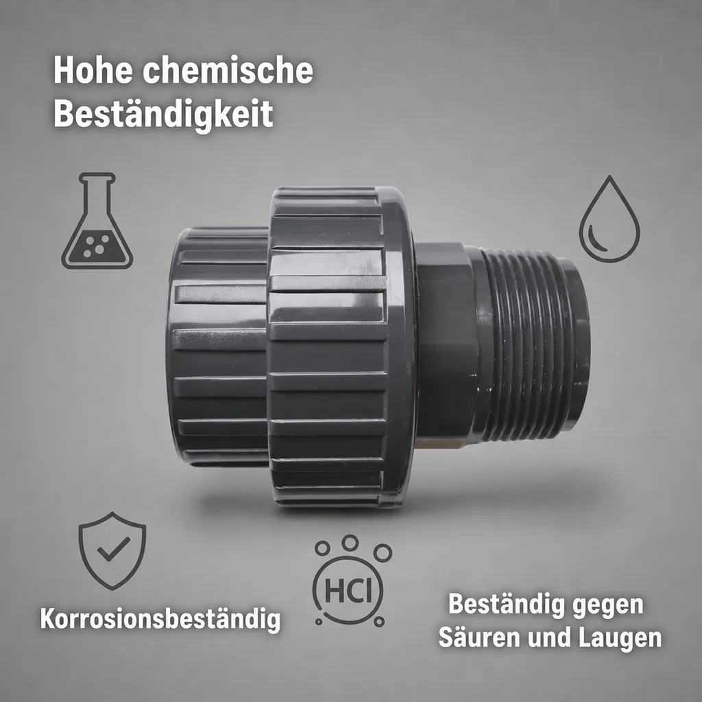 Verschraubung PVC, PVC-U, IG x AG 3/4", Rohrverschraubung