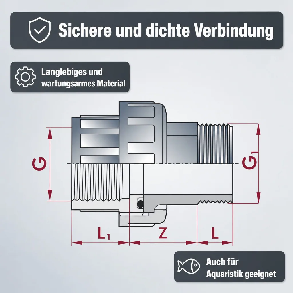 Verschraubung PVC, PVC-U, IG x AG 3/4", Rohrverschraubung