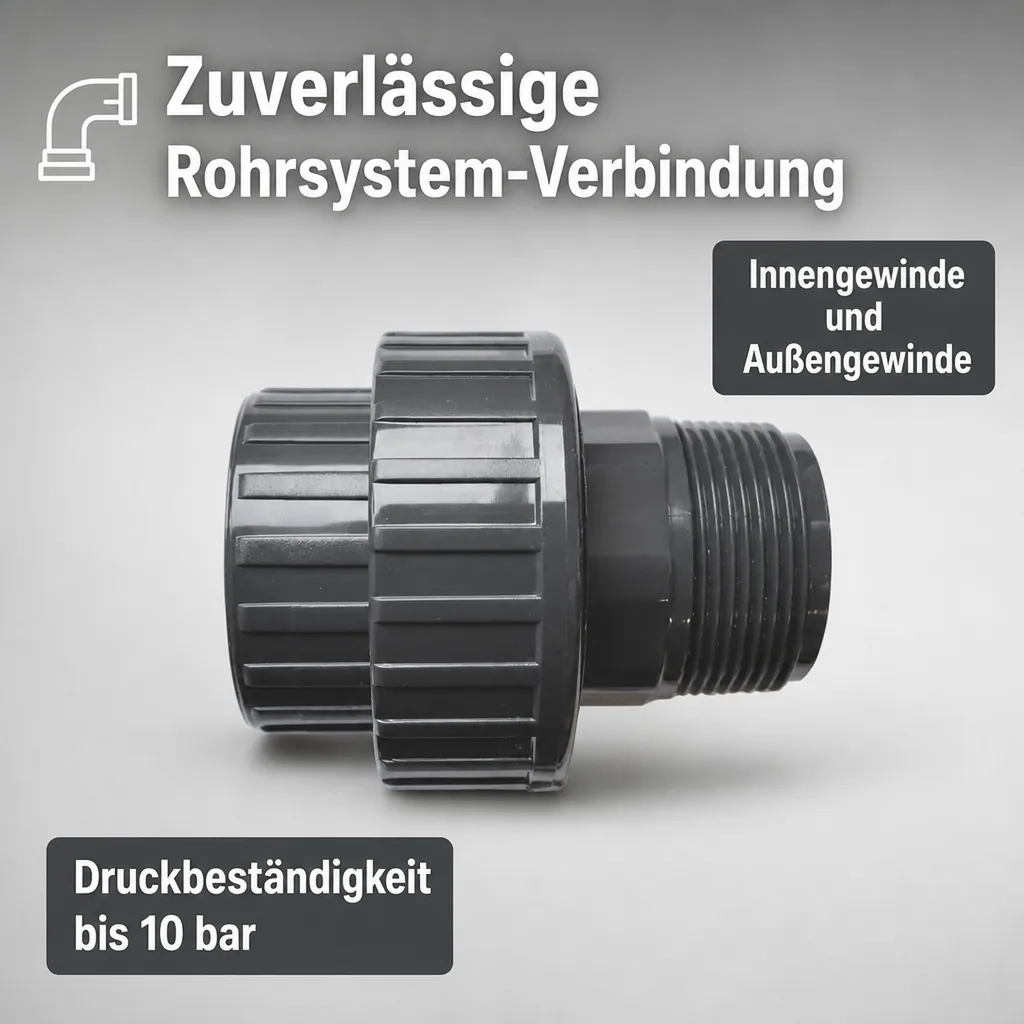 Verschraubung PVC, PVC-U, IG x AG 3/4", Rohrverschraubung