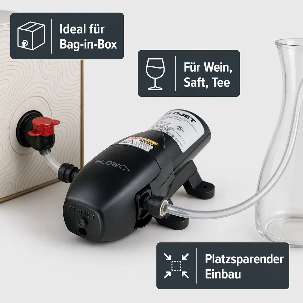 Selbstansaugende Elektrische pumpe, Elektropumpe für Bag-in-Box, Flojet BevJet II, (Wein, Saft, etc.)
