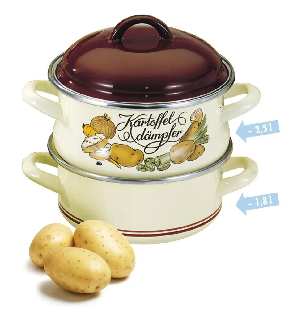 Emaille Kartoffeldämpfer Ø 18 cm - Kartoffel/Gemüsetopf mit 1,8 L / 2,4 L