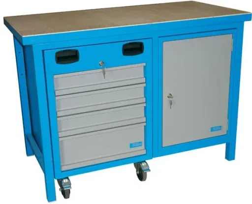 Werkbank 1200 SLT MULTI Tür und Unterrollcontainer, abschließbar