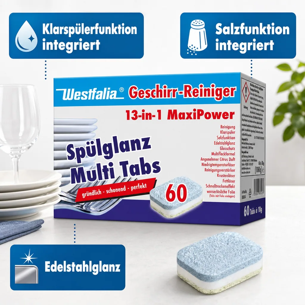 13 in 1 Multifunktions- Geschirrspültabs, 60 Stück