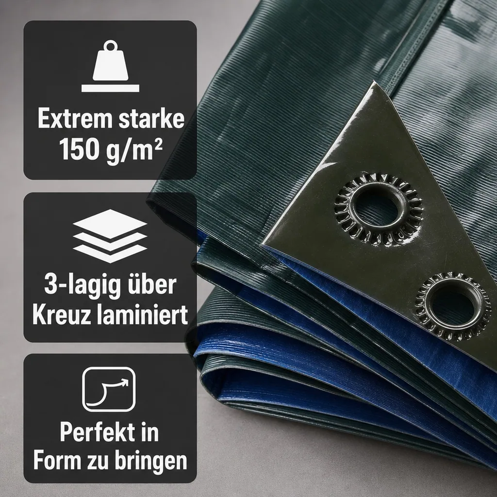 Abdeckplane, grün/blau, extrem stark 150 g/ m²,4 x 6 m