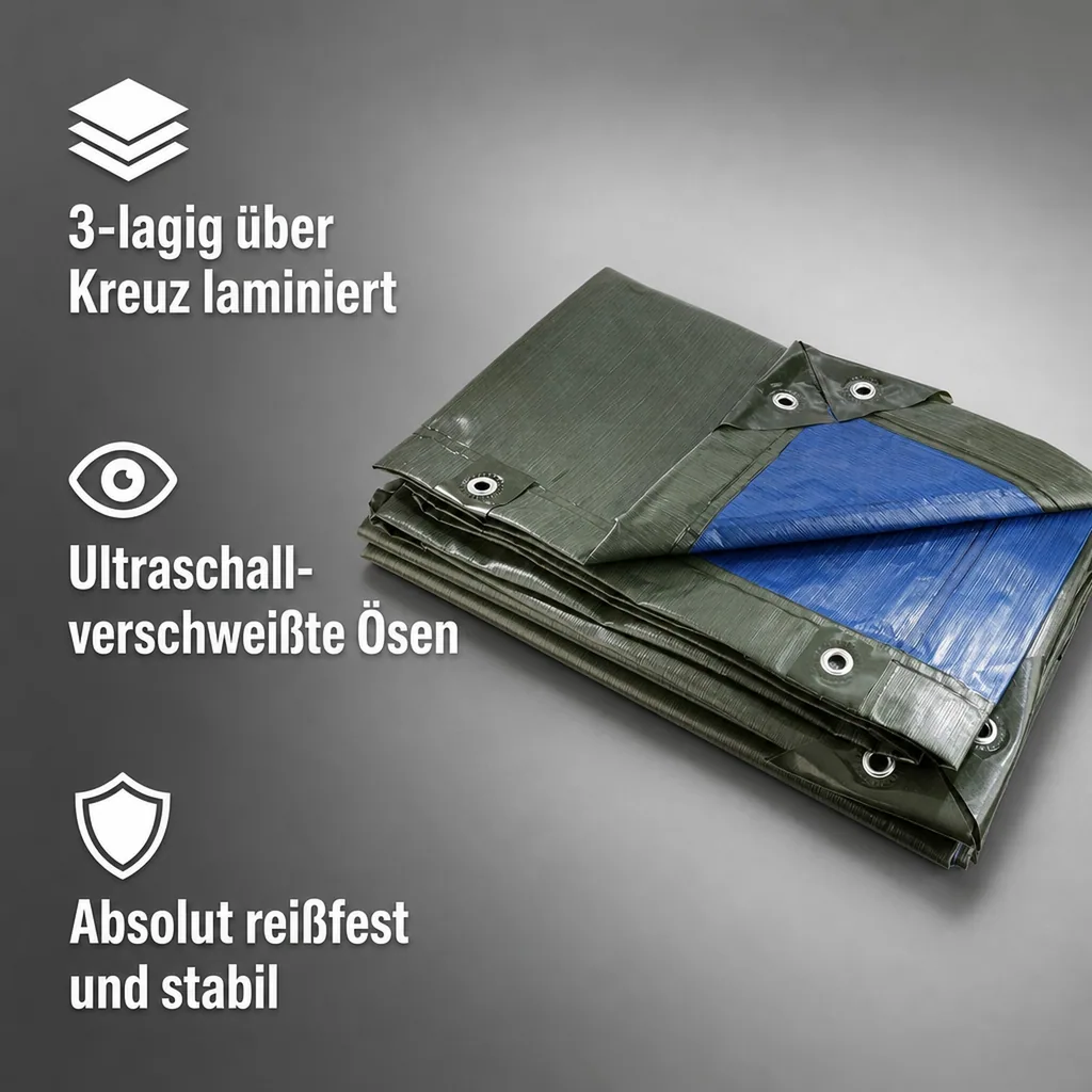 Abdeckplane, grün/blau, super stark 250 g/ m²,3 x 4 m