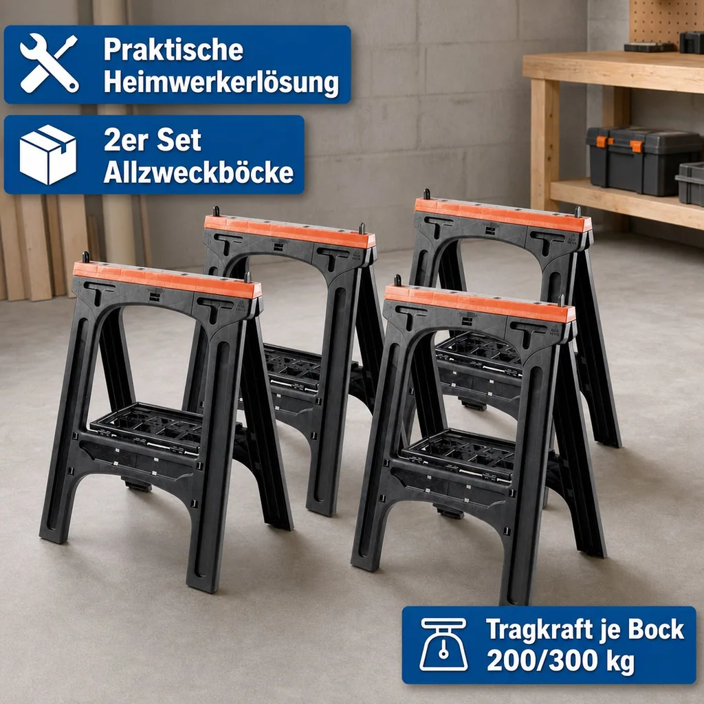Kunststoff Allzweckbock 2er Set, Tragkraft je Bock 300 kg, grau