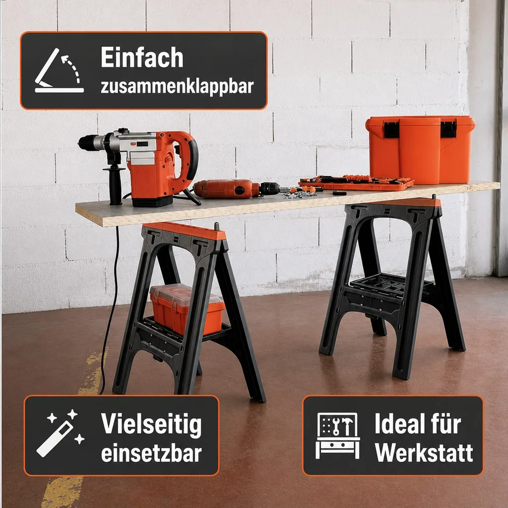 Kunststoff Allzweckbock 2er Set, Tragkraft je Bock 300 kg, grau